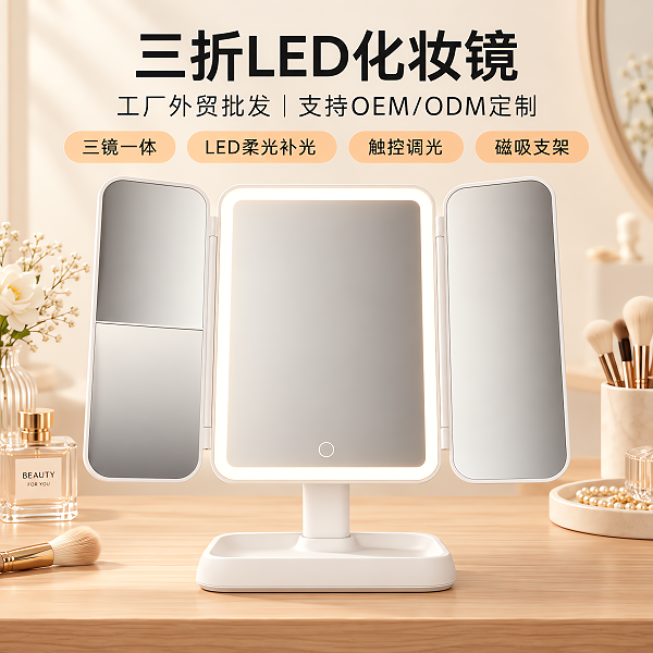 （SM616）三折LED化妆镜台式